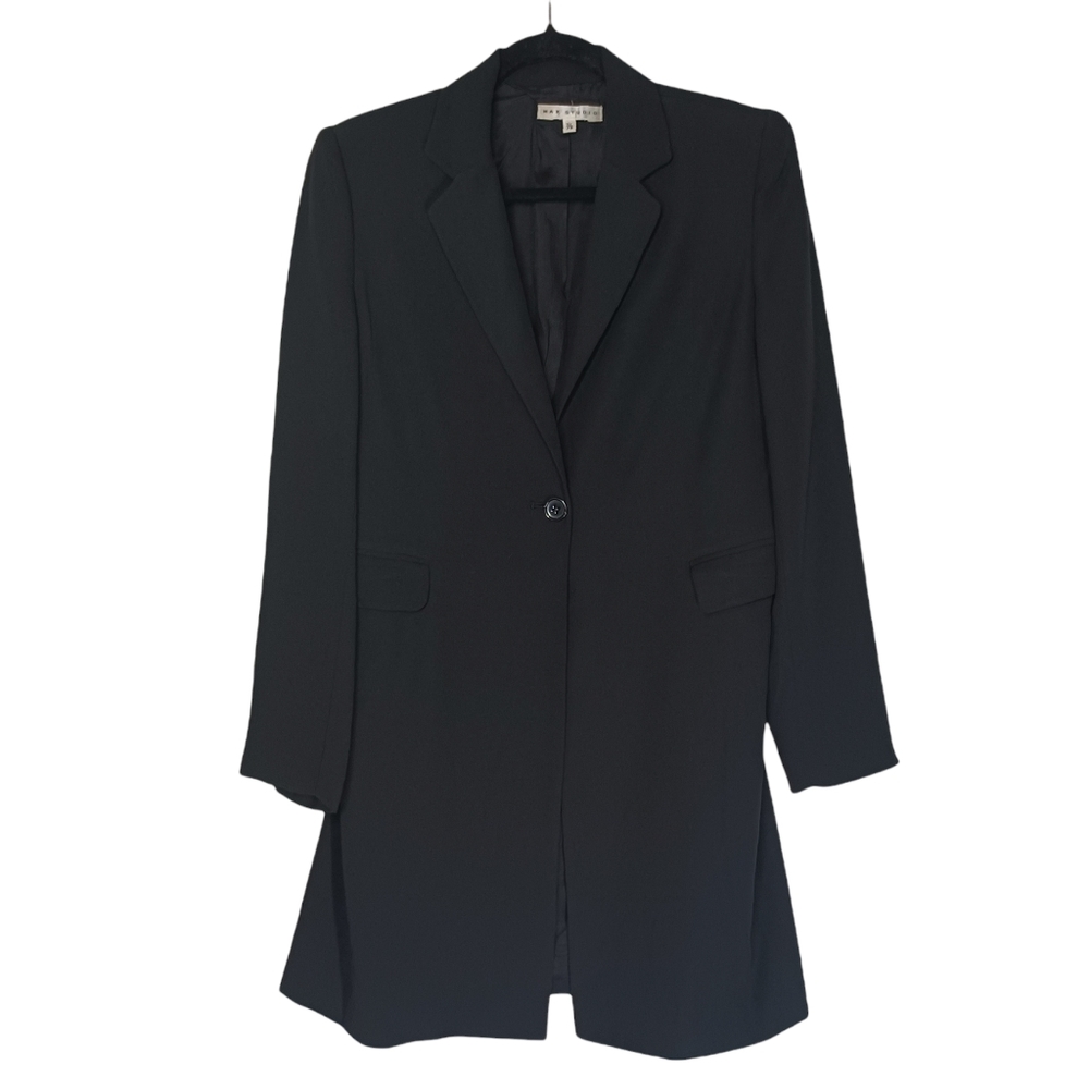 VTG 90s MAX STUDIO Black Button Front Long Sleeve Long Blazer Jacket 7/8 Medium